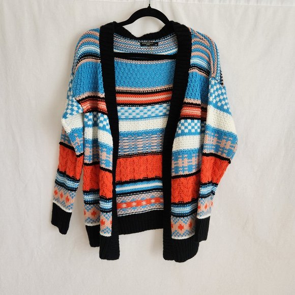 Miss Kelly 1999 Sweaters - MISS KELLY 1999 Boho Striped Multicolor Chunky Knit Open Front Cardigan Ex. Cond